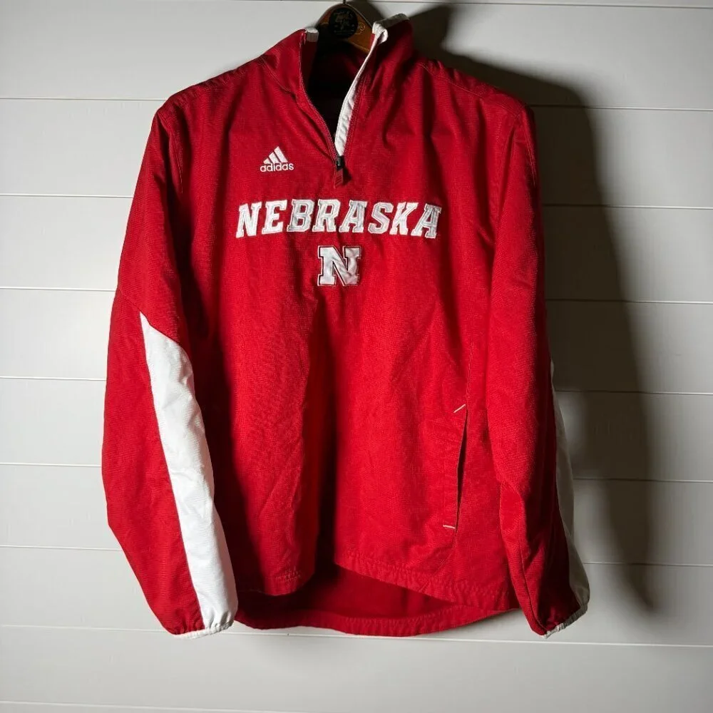 Adidas Men's Large Quarter Zip Pull Over Jacket (Nebraska) Meshed Lined